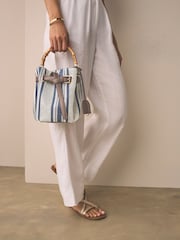 Navy Stripe Canvas Effect Cross-Body Bag - Image 4 of 11