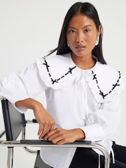 River Island White Petite Collar Trim Poplin Shirt - Image 1 of 4