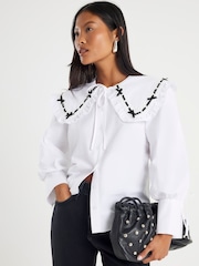 River Island White Petite Collar Trim Poplin Shirt - Image 2 of 4