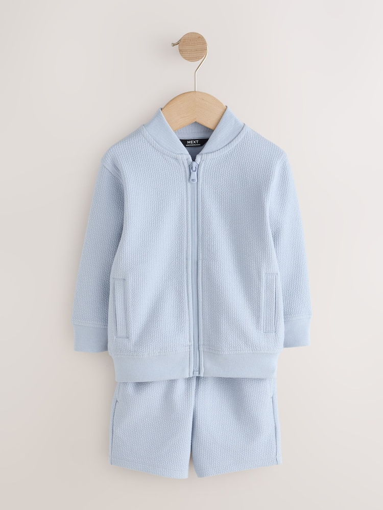 Blue Jersey Bomber and Shorts Set (3mths-7yrs) - Image 1 of 5 Blue Jersey Bomber and Shorts Set (3mths-7yrs) - Image 1 of 5