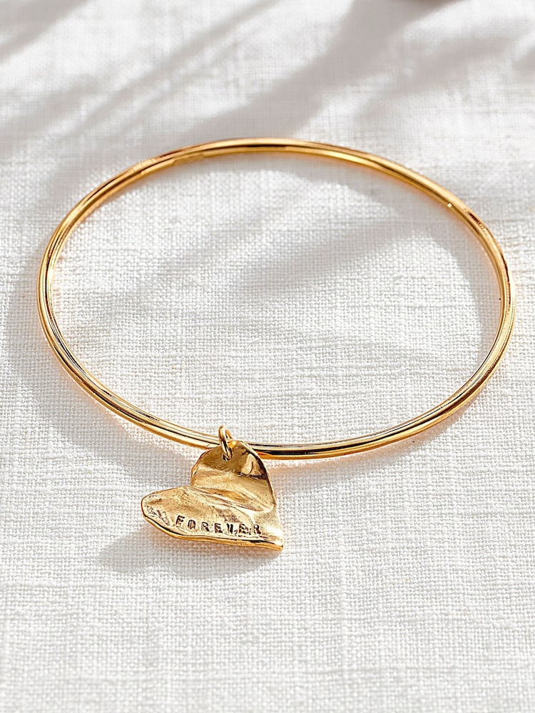 Personalised Fortune Heart Charm Bangle by Posh Totty Designs - Image 1 of 3