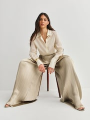 Joseph Cream Amber Pleated Satin Chambray Trousers - Image 5 of 8