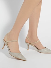 Dune London Gold Classical Elasticated Open Court Heels - Image 1 of 6