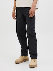 JACK & JONES Black Karl Loose Fit Tech Cargo Trousers - Image 1 of 5