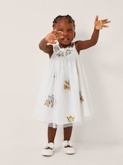 Monsoon Natural Baby Aria Floral Print Broderie Dress - Image 1 of 4