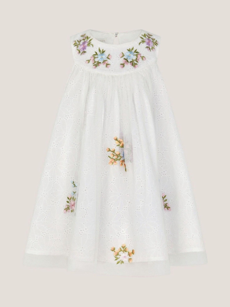 Monsoon Natural Baby Aria Floral Print Broderie Dress - Image 2 of 4