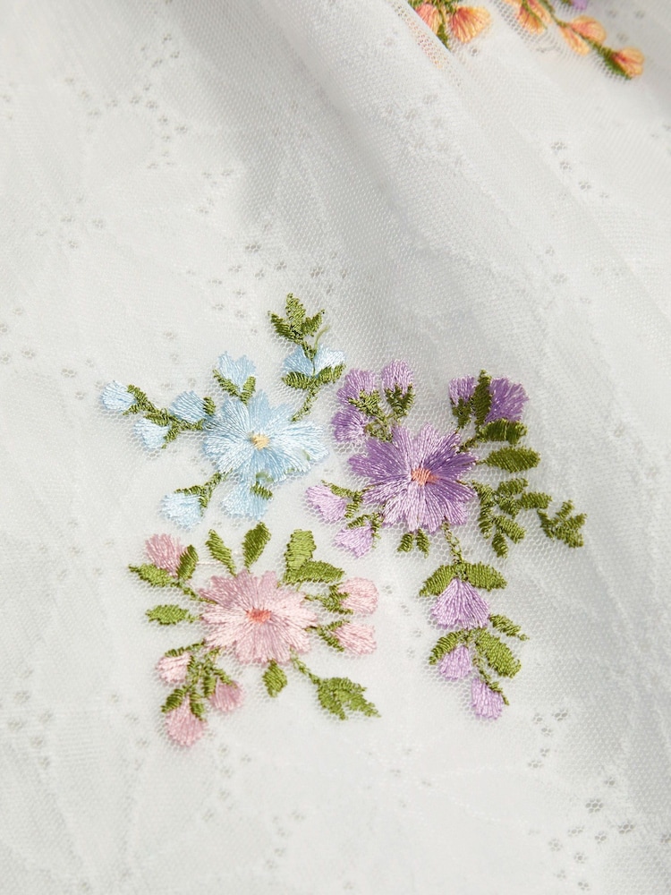 Monsoon Natural Baby Aria Floral Print Broderie Dress - Image 4 of 4