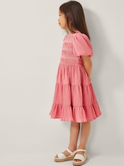 Monsoon Pink Smocked Puff Sleeve Dress - Image 1 of 4