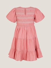 Monsoon Pink Smocked Puff Sleeve Dress - Image 3 of 4