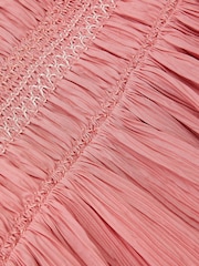 Monsoon Pink Smocked Puff Sleeve Dress - Image 4 of 4