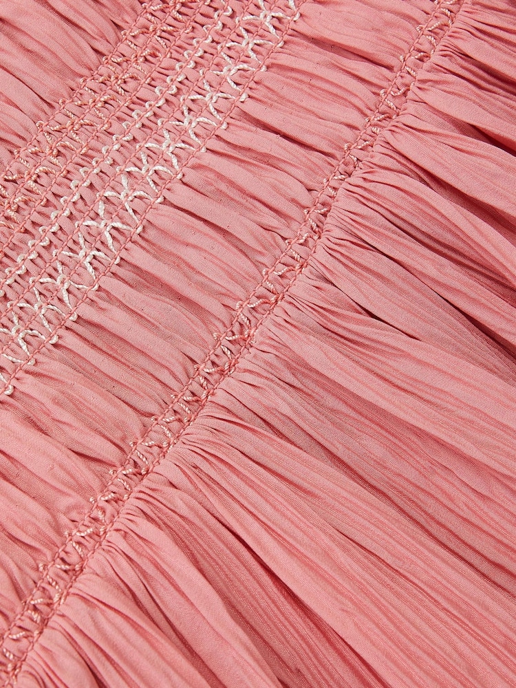 Monsoon Pink Smocked Puff Sleeve Dress - Image 4 of 4