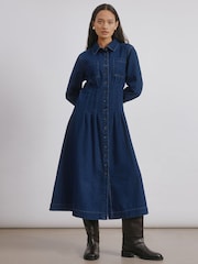 Albaray Blue Denim Fitted Midi Dress - Image 1 of 4