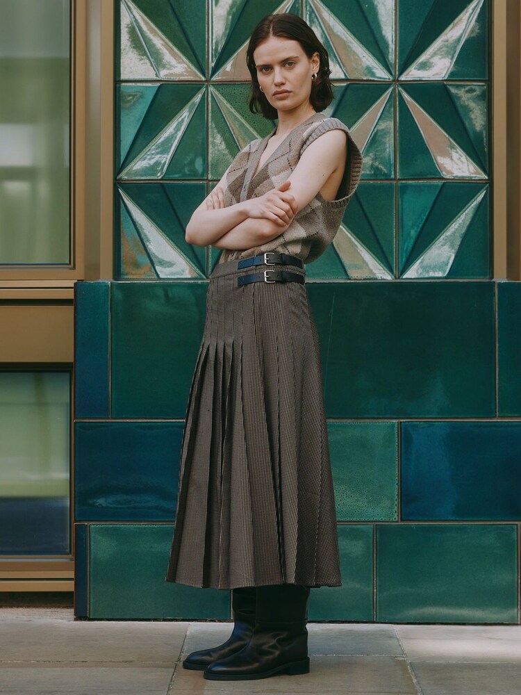 Albaray Houndstooth Brown Midi Skirt - Image 1 of 5