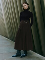 Albaray Chocolate Tailored Pleat Brown Skirt - Image 1 of 5