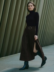 Albaray Chocolate Tailored Pleat Brown Skirt - Image 2 of 5