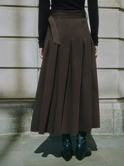 Albaray Chocolate Tailored Pleat Brown Skirt - Image 3 of 5