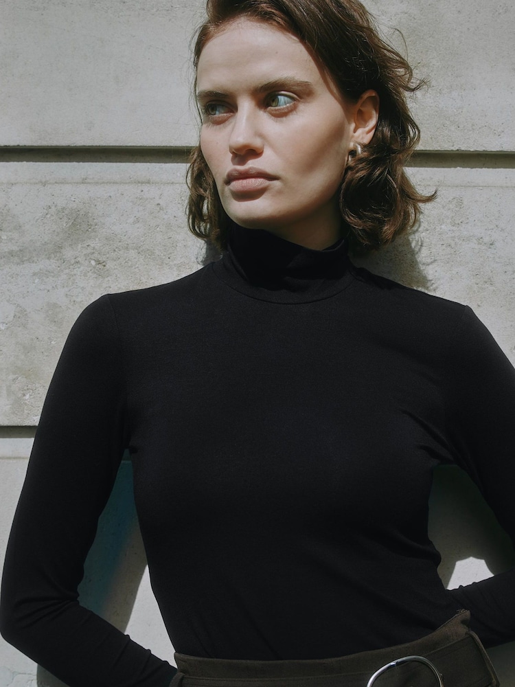 Albaray Black Jersey Turtle Neck - Image 2 of 4 Albaray Black Jersey Turtle Neck - Image 2 of 4
