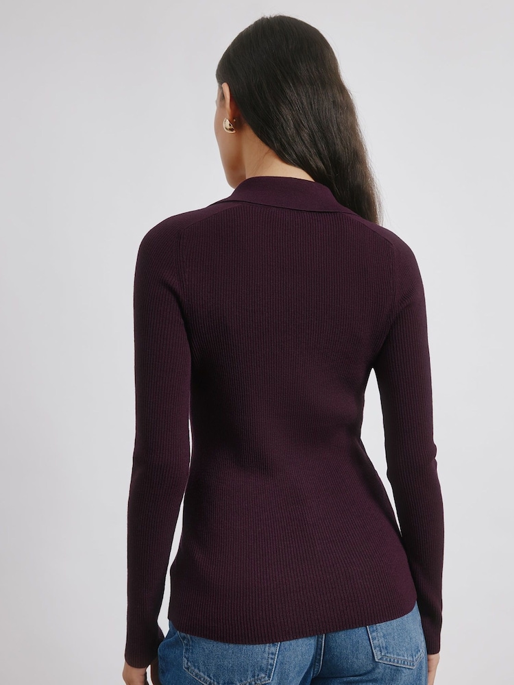 Albaray Red Rib V-Neck Button Top - Image 2 of 4 Albaray Red Rib V-Neck Button Top - Image 2 of 4