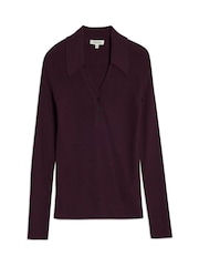 Albaray Red Rib V-Neck Button Top - Image 4 of 4