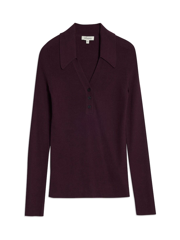 Albaray Red Rib V-Neck Button Top - Image 4 of 4