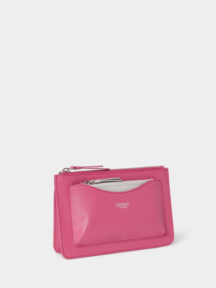 Osprey London Pink The Viva 2-in-1 Leather Pouch - Image 2 of 5 Osprey London Pink The Viva 2-in-1 Leather Pouch - Image 2 of 5