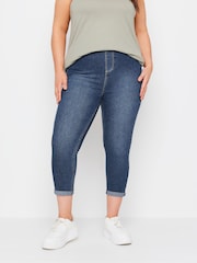 Yours Curve Mid Blue Grace Cropped Turn Up Jeggings - Image 1 of 5