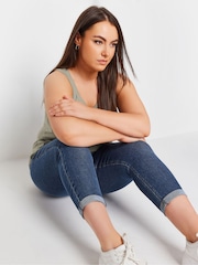 Yours Curve Mid Blue Grace Cropped Turn Up Jeggings - Image 2 of 5