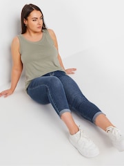 Yours Curve Mid Blue Grace Cropped Turn Up Jeggings - Image 3 of 5