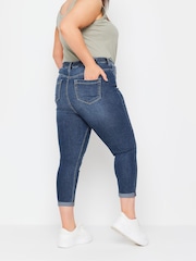 Yours Curve Mid Blue Grace Cropped Turn Up Jeggings - Image 4 of 5