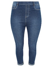Yours Curve Mid Blue Grace Cropped Turn Up Jeggings - Image 5 of 5