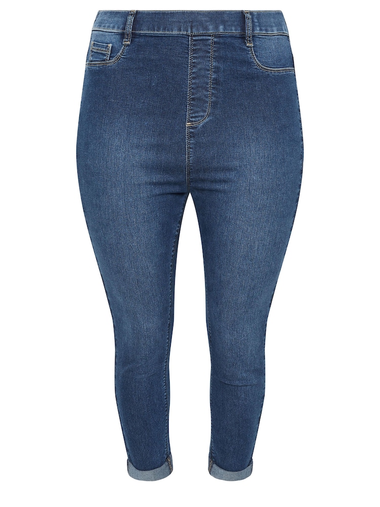 Yours Curve Mid Blue Grace Cropped Turn Up Jeggings - Image 5 of 5