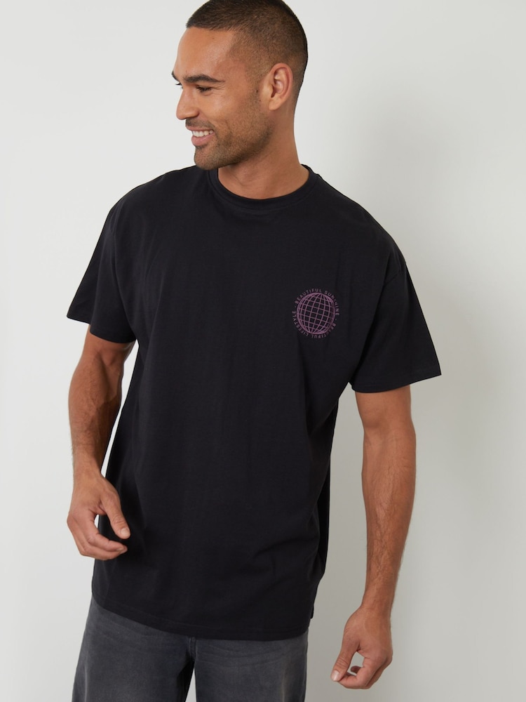 Threadbare Black Graphic Print Oversized T-Shirt - Image 2 of 4