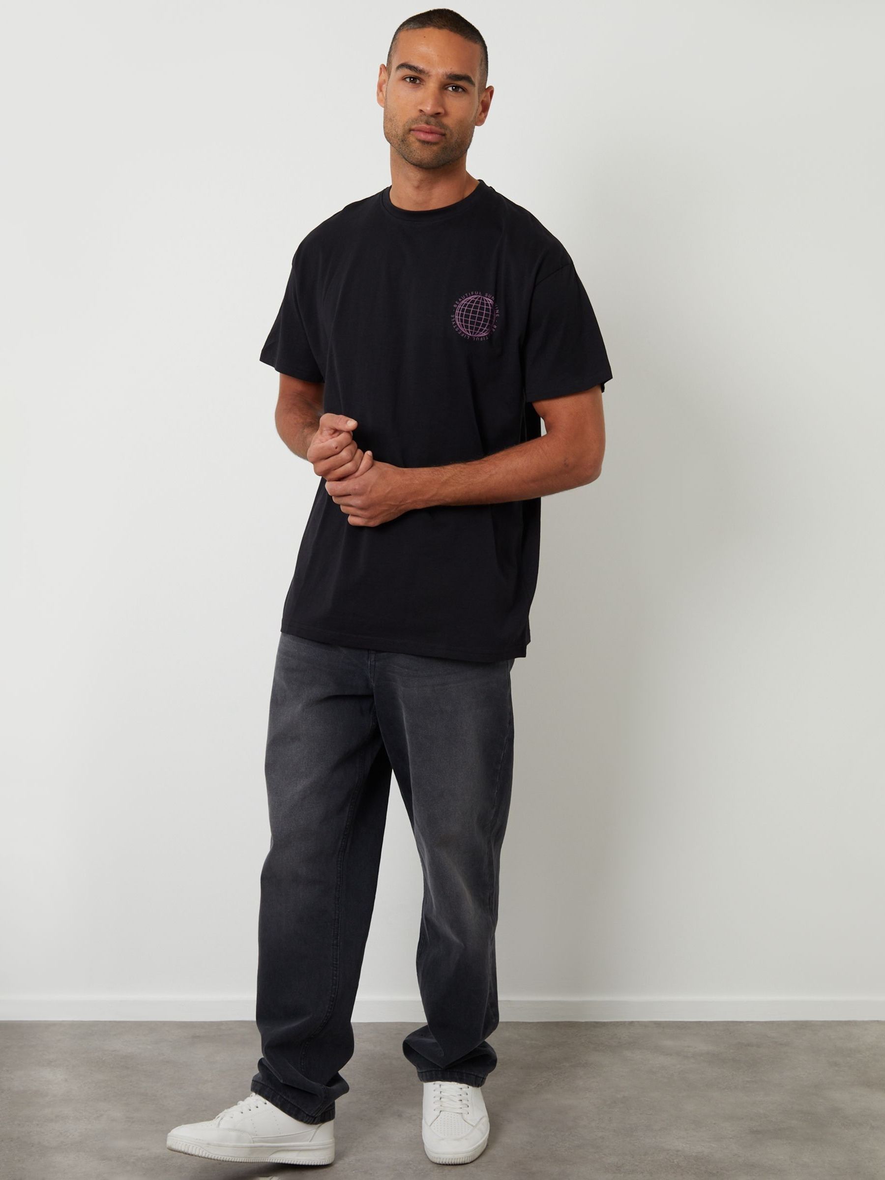 Buy Threadbare Black Graphic Print Jersey T-Shirt. from Next