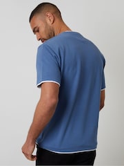 Threadbare Ensign Blue Mock Layer Crew Neck Popcorn Textured T-Shirt - Image 2 of 4