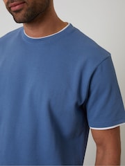 Threadbare Ensign Blue Mock Layer Crew Neck Popcorn Textured T-Shirt - Image 3 of 4