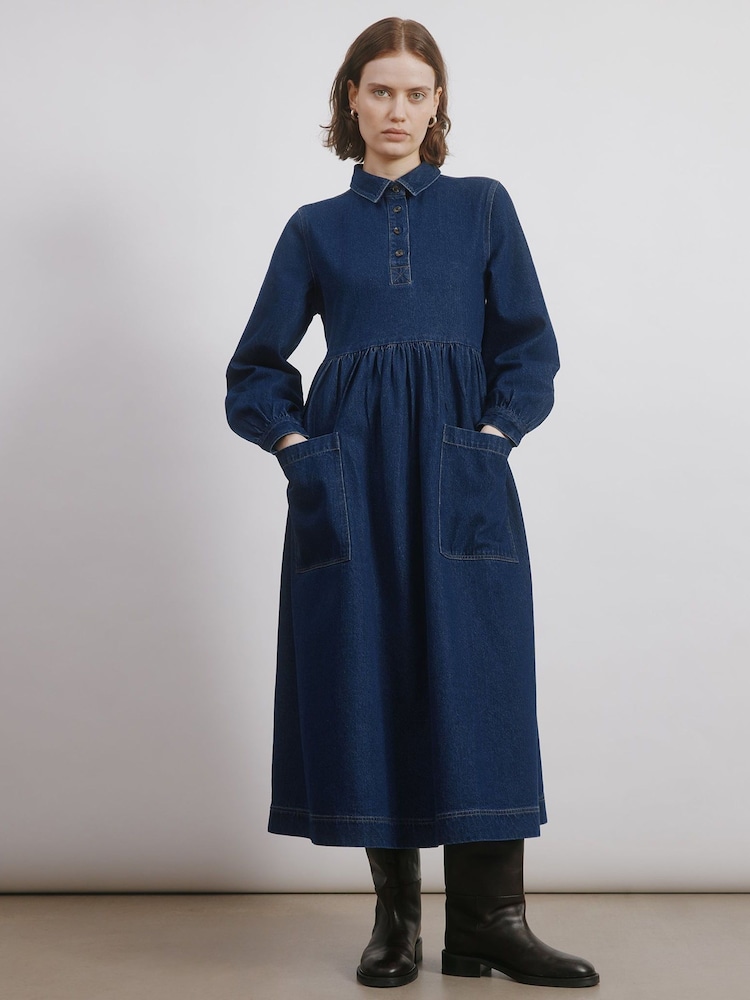 Albaray Blue Denim Placket Midi Dress - Image 1 of 4