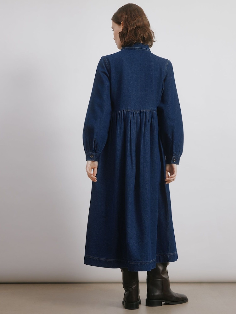 Albaray Blue Denim Placket Midi Dress - Image 2 of 4