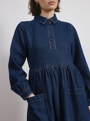 Albaray Blue Denim Placket Midi Dress - Image 3 of 4