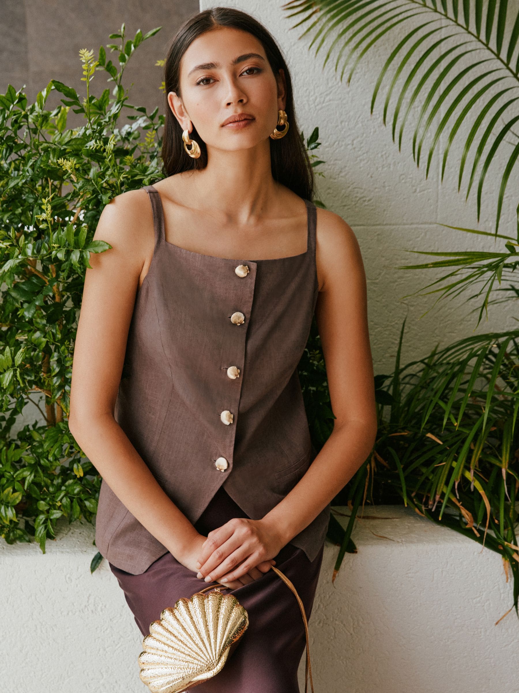 Buy Chocolate Brown Square Neck Waistcoat with Linen from Next USA