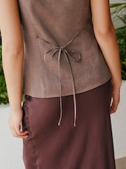 Chokoleti Brown - Square Neck Waistcoat with Linen - Picha 4 kati ya 7