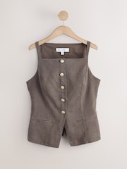 Chokoleti Brown - Square Neck Waistcoat with Linen - Picha 5 kati ya 7
