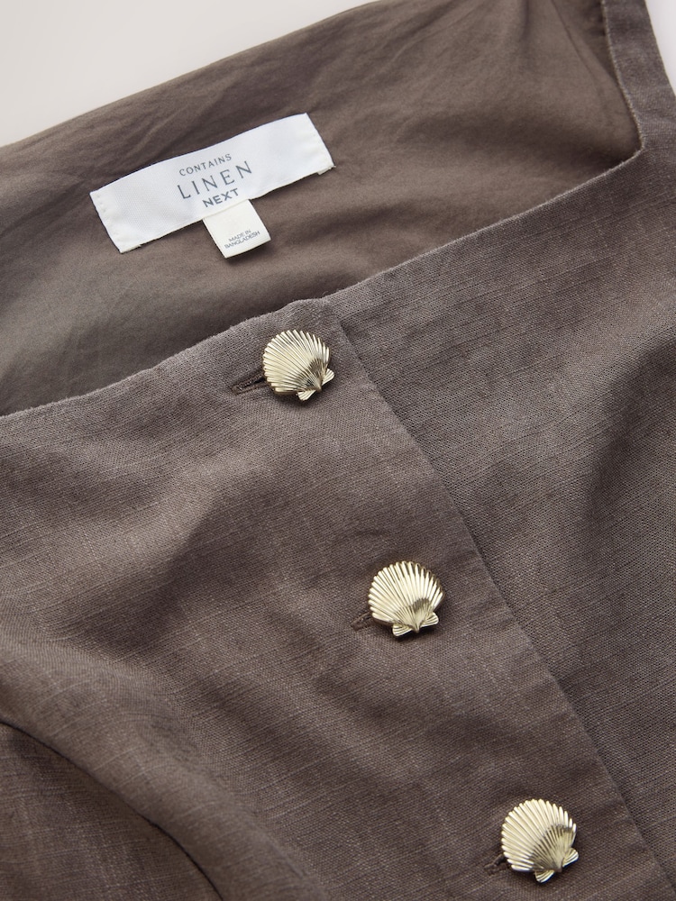 Chokoleti Brown - Square Neck Waistcoat with Linen - Picha 7 kati ya 7