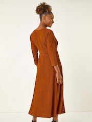 Roman Orange Textured Wrap Midi Dress - Image 3 of 5
