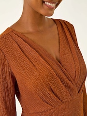 Roman Orange Textured Wrap Midi Dress - Image 5 of 5