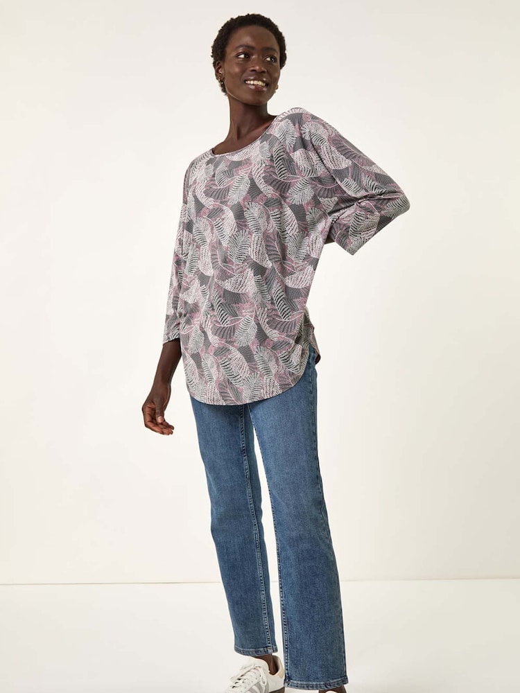 Roman Grey Leaf Puff Print Stretch T-Shirt - Image 2 of 5