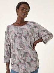 Roman Grey Leaf Puff Print Stretch T-Shirt - Image 5 of 5