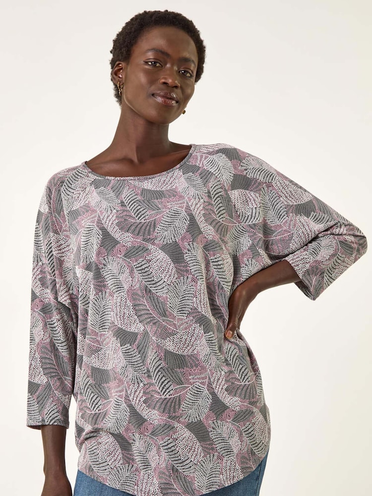 Roman Grey Leaf Puff Print Stretch T-Shirt - Image 5 of 5