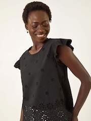 Roman Black Broderie Hem Stretch Blouse - Image 1 of 5