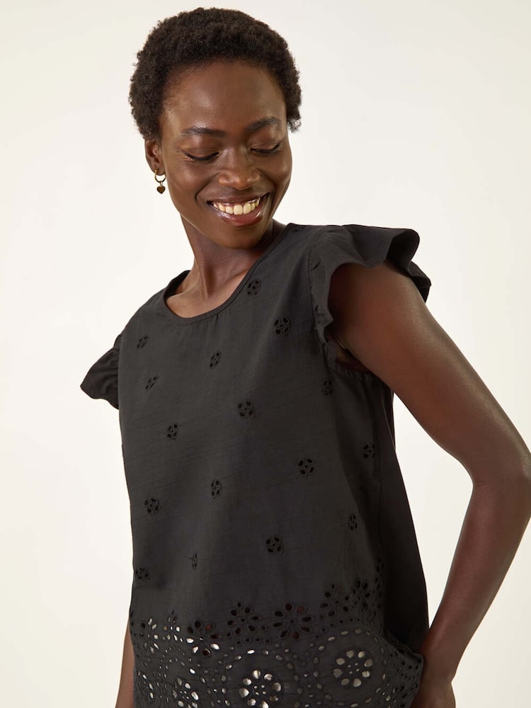 Roman Black Broderie Hem Stretch Blouse - Image 1 of 5