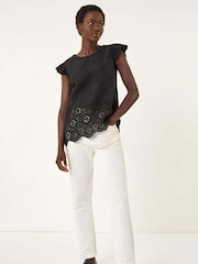 Roman Black Broderie Hem Stretch Blouse - Image 2 of 5